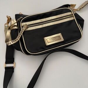 Versace Parfums Black Gold Nylon Crossbody Bag Cosmetic Pouch Travel